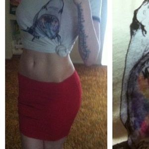 Red Forever 21 stretchy/tight mini/pencil skirt